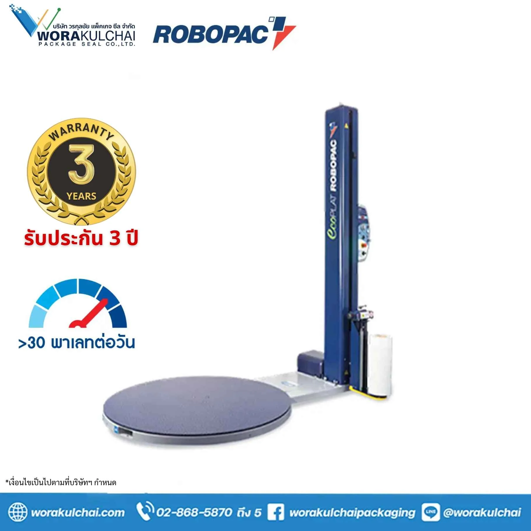 เครื่องพันพาเลทอุตสาหกรรมสำหรับพันฟิล์มยืดสินค้าบนพาเลท