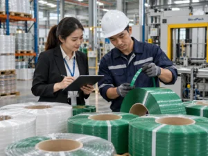 ฝ่ายจัดซื้อกำลังตรวจเช็กการเลือกซื้อสายรัด PP เพื่อลดต้นทุนรวมในโรงงาน