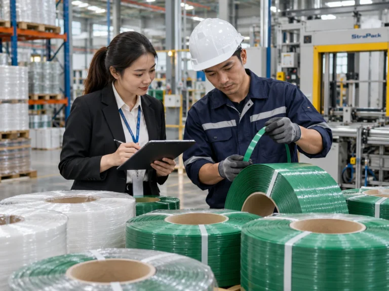 ฝ่ายจัดซื้อกำลังตรวจเช็กการเลือกซื้อสายรัด PP เพื่อลดต้นทุนรวมในโรงงาน